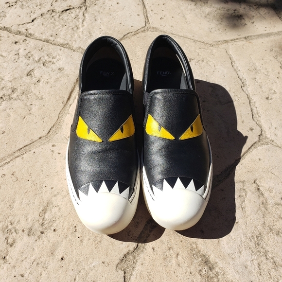 Fendi Black and White Monster Slip-On Sneakers - Picture 2 of 12
